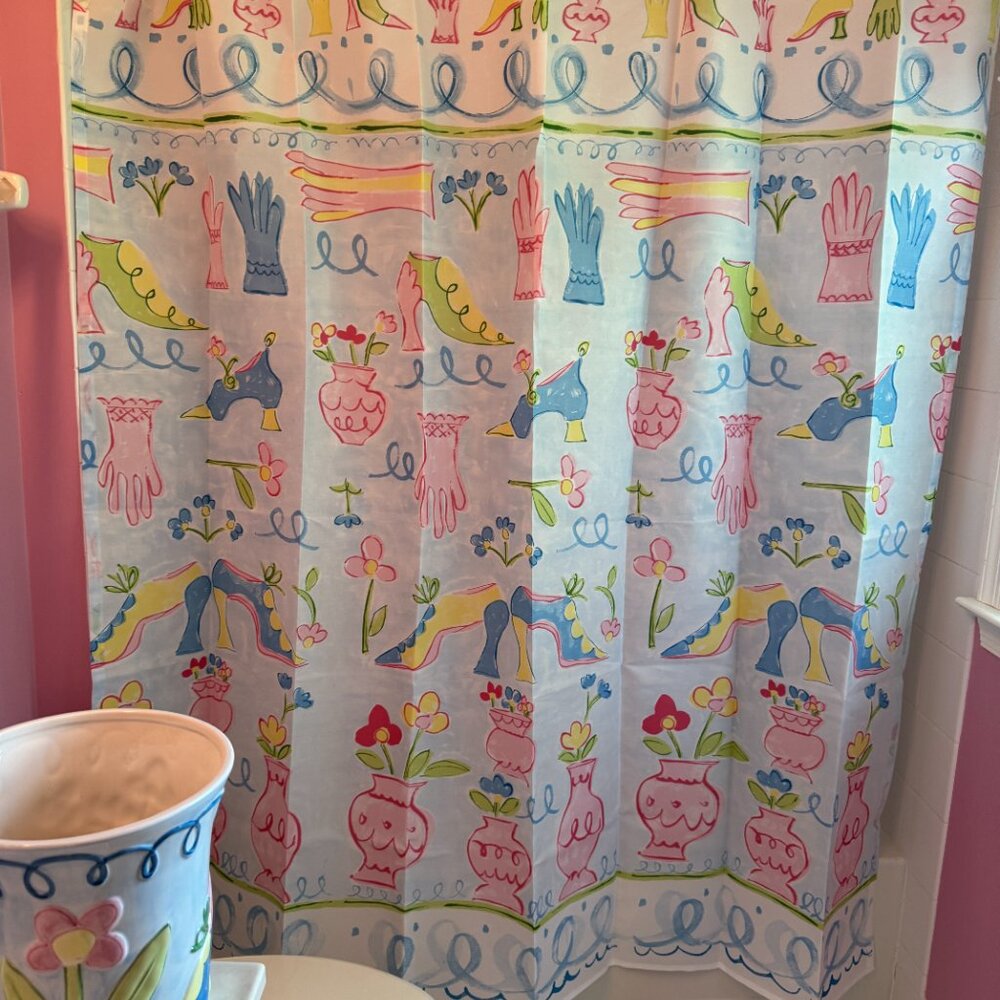 REDUCED NEW GIRL'S Shower Curtain Set - Kids Bath Wastebasket + Curtain + Hooks…